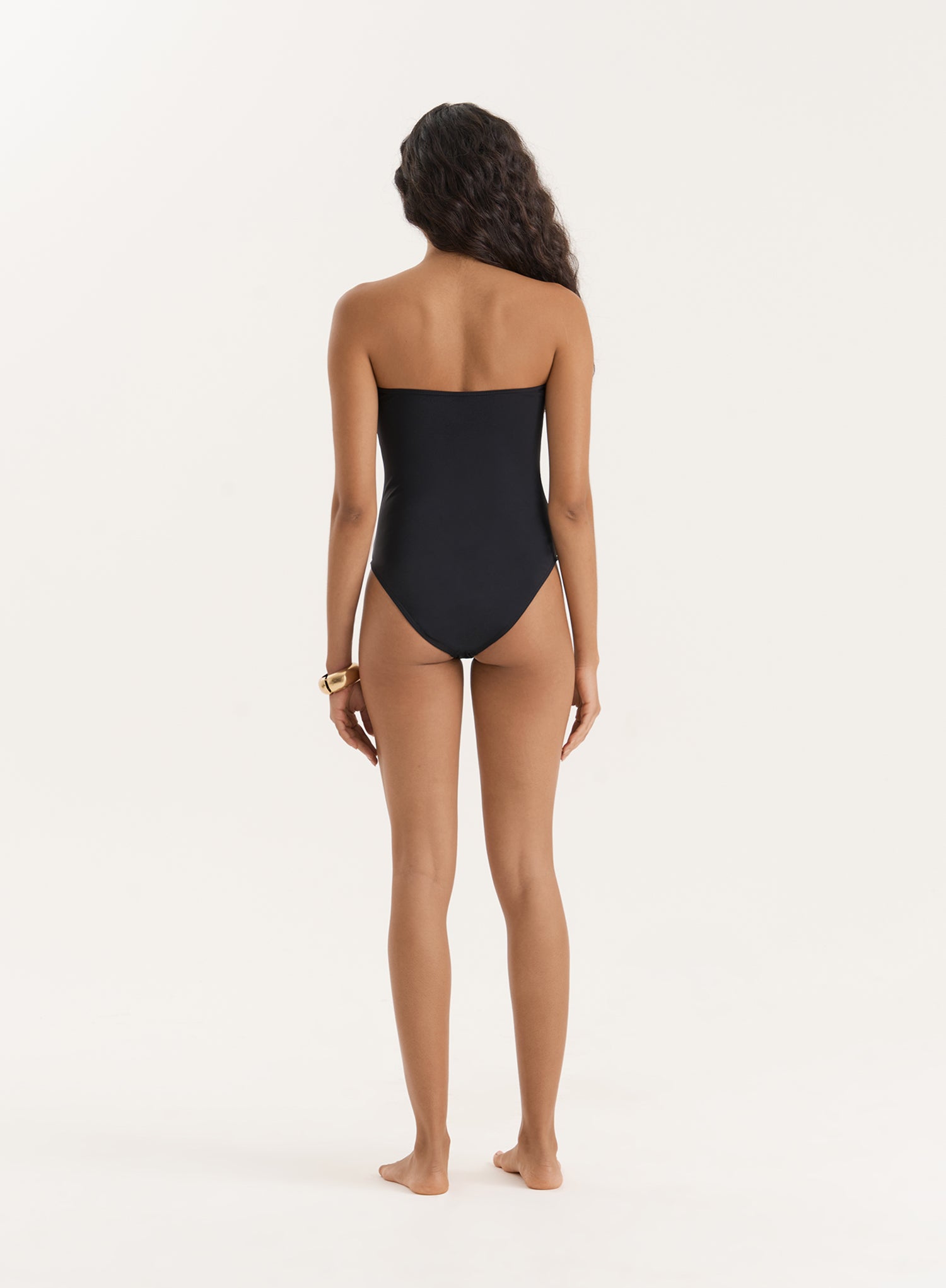 Black Gold Ring Cut Out Bandeau Swimsuit